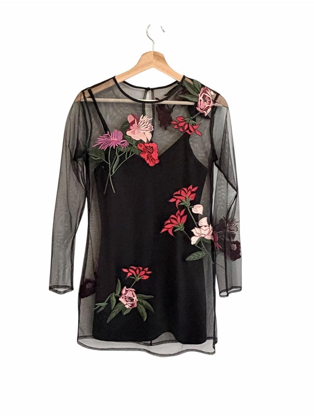 Lovers + Friends Fairy Grunge Whimsigoth Mesh Mini Dress Sz S Floral HOCO